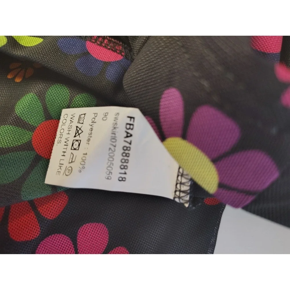 Shein Colorful‎ Floral Mesh Mini Skirt Black Multi Y2K Lettuce Hem Large